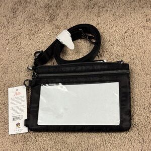 Black Crossbody Organizer Bag with Clear ID Window